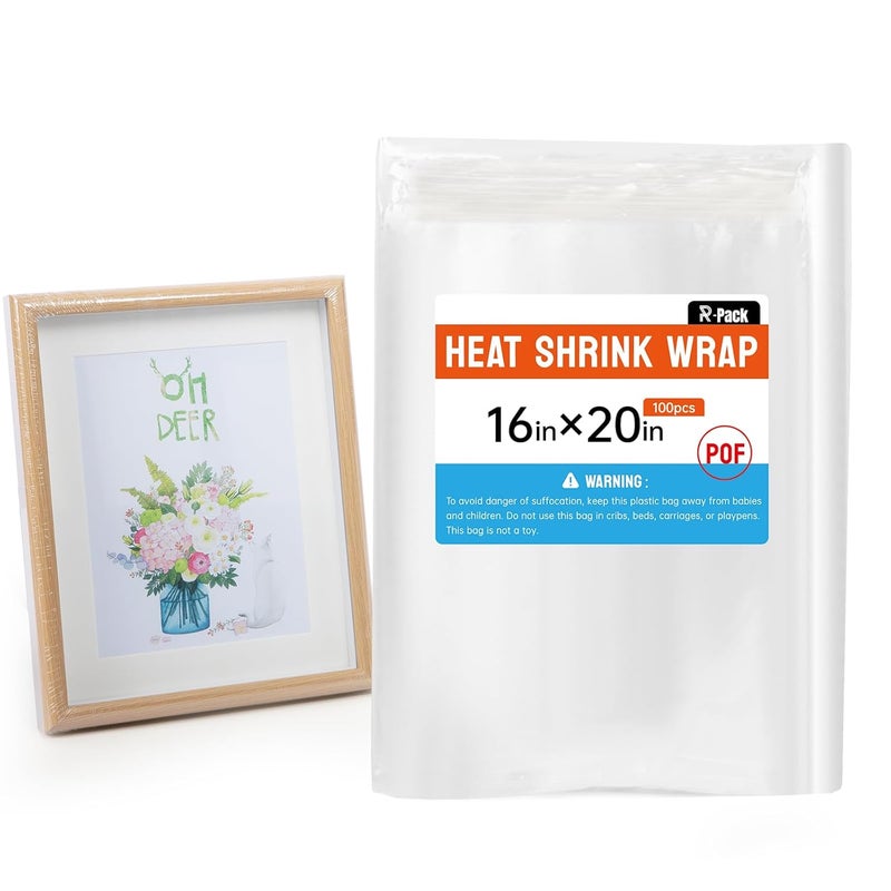 R-PACK Heat Shrink Bags, 100 Pieces 16x20" Heat Shrink Wrap for Book, Bath Bombs, Bags, Jars and Homemade DIY Projects - Image 1